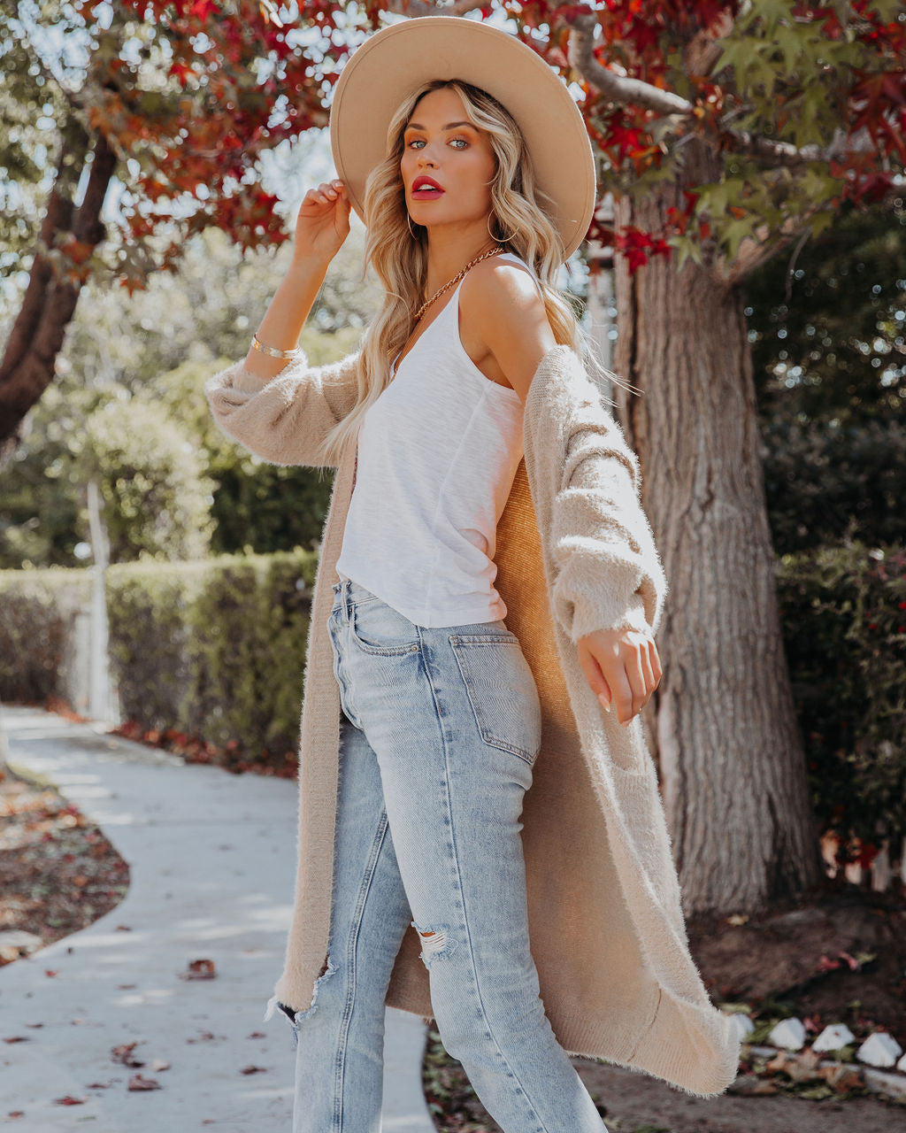 Glorious Pocketed Fuzzy Knit Cardigan - Taupe Ins Street