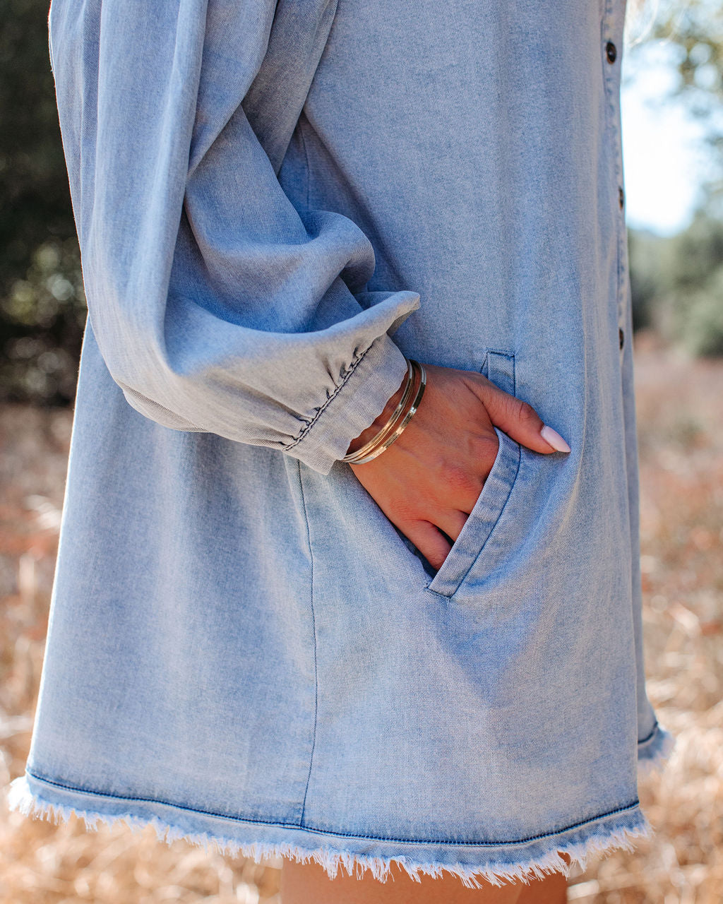 Goldendale Pocketed Chambray Button Down Tunic Ins Street