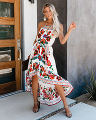 Granada Floral High Low Halter Dress Ins Street