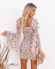 Graylynn Ruched Floral Bell Sleeve Dress Ins Street