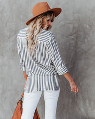 Greenport Cotton Blend Striped Button Down Top - Ink Ins Street