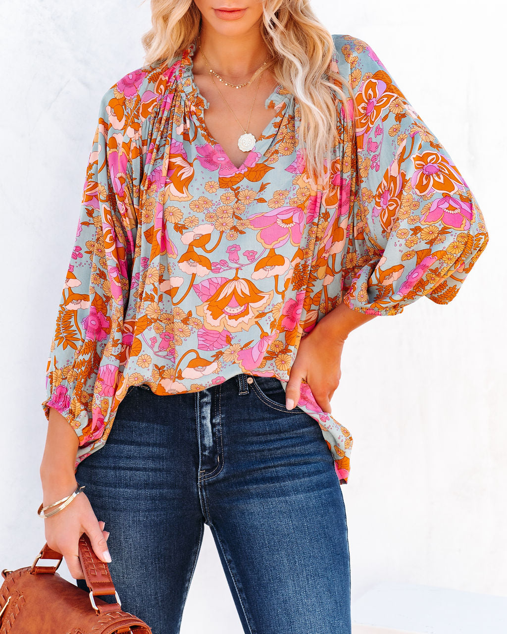 Greta Floral Peasant Top - Sage Ins Street