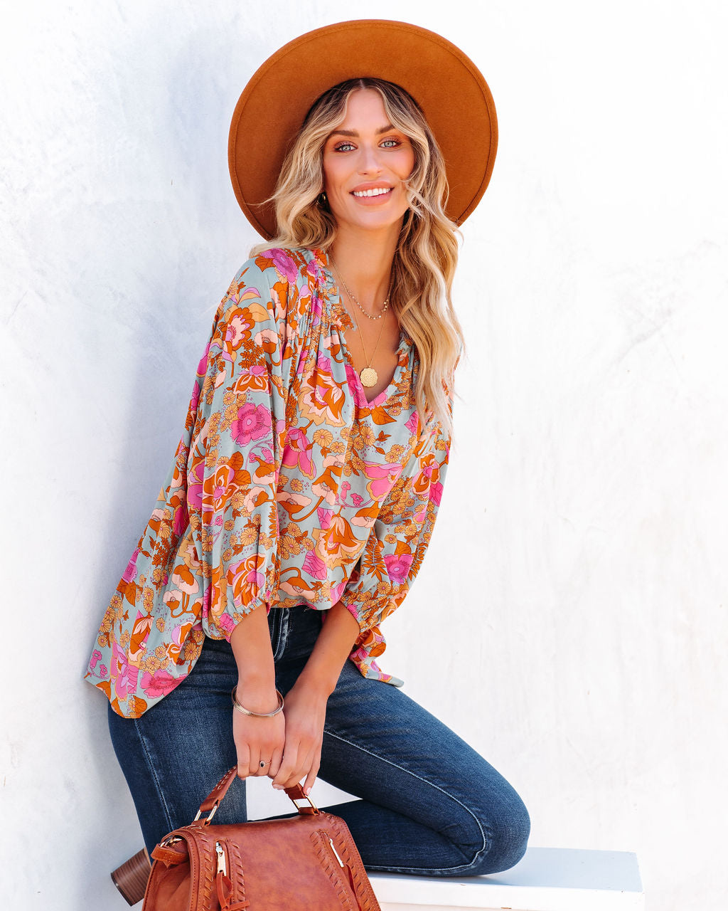 Greta Floral Peasant Top - Sage Ins Street