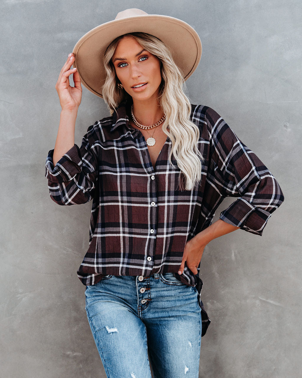 Grizzly Peak Cotton Plaid Button Down Top Ins Street