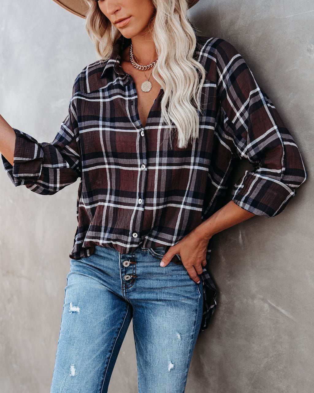 Grizzly Peak Cotton Plaid Button Down Top Ins Street