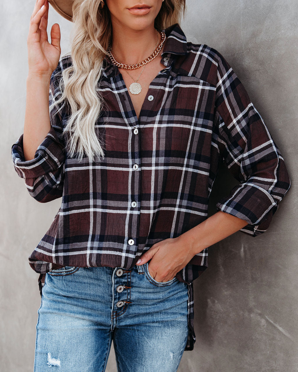 Grizzly Peak Cotton Plaid Button Down Top Ins Street