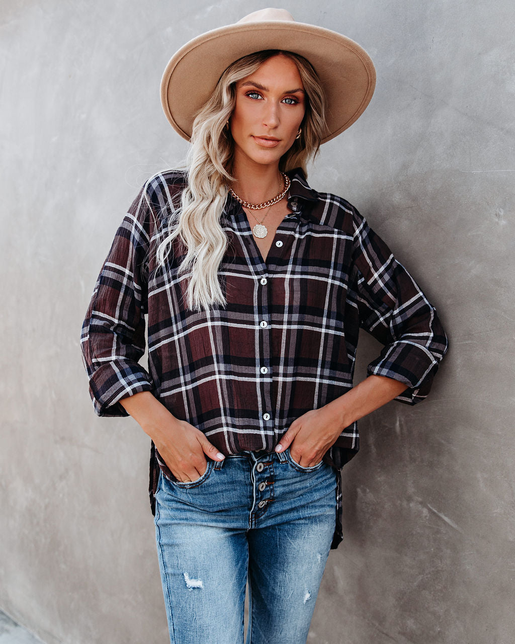 Grizzly Peak Cotton Plaid Button Down Top Ins Street