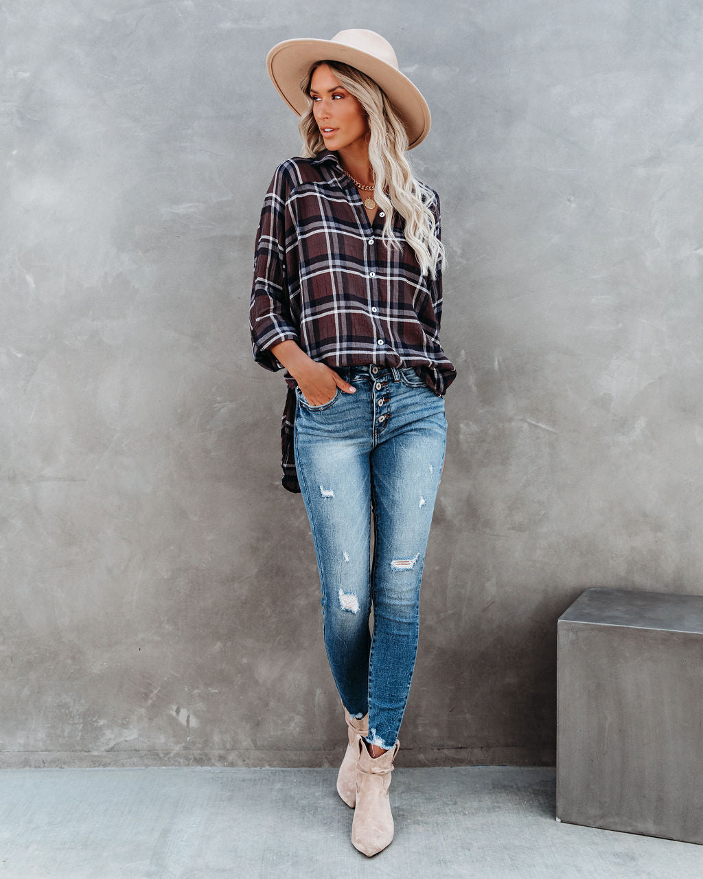 Grizzly Peak Cotton Plaid Button Down Top Ins Street