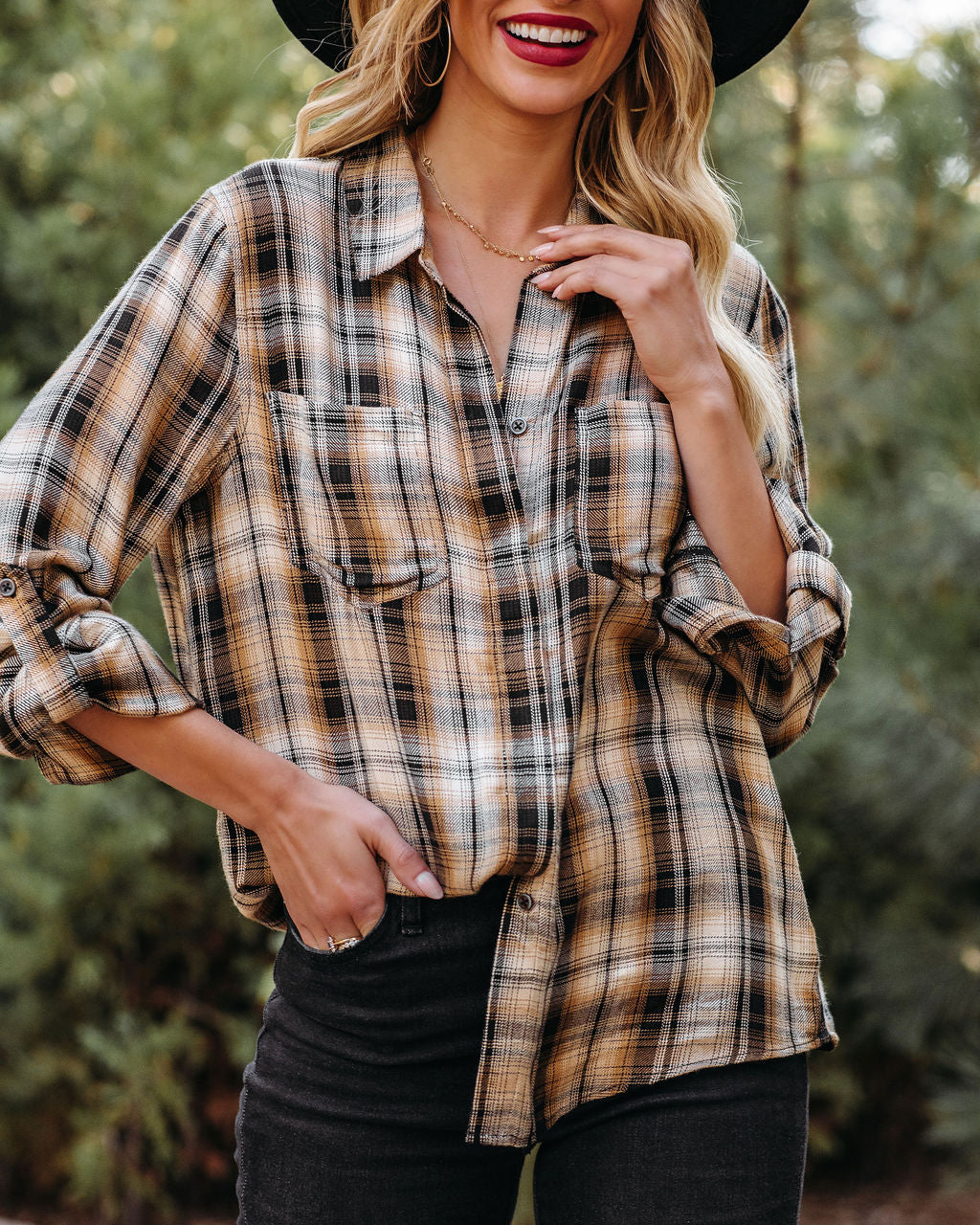 Hadid Plaid Button Down Top Ins Street