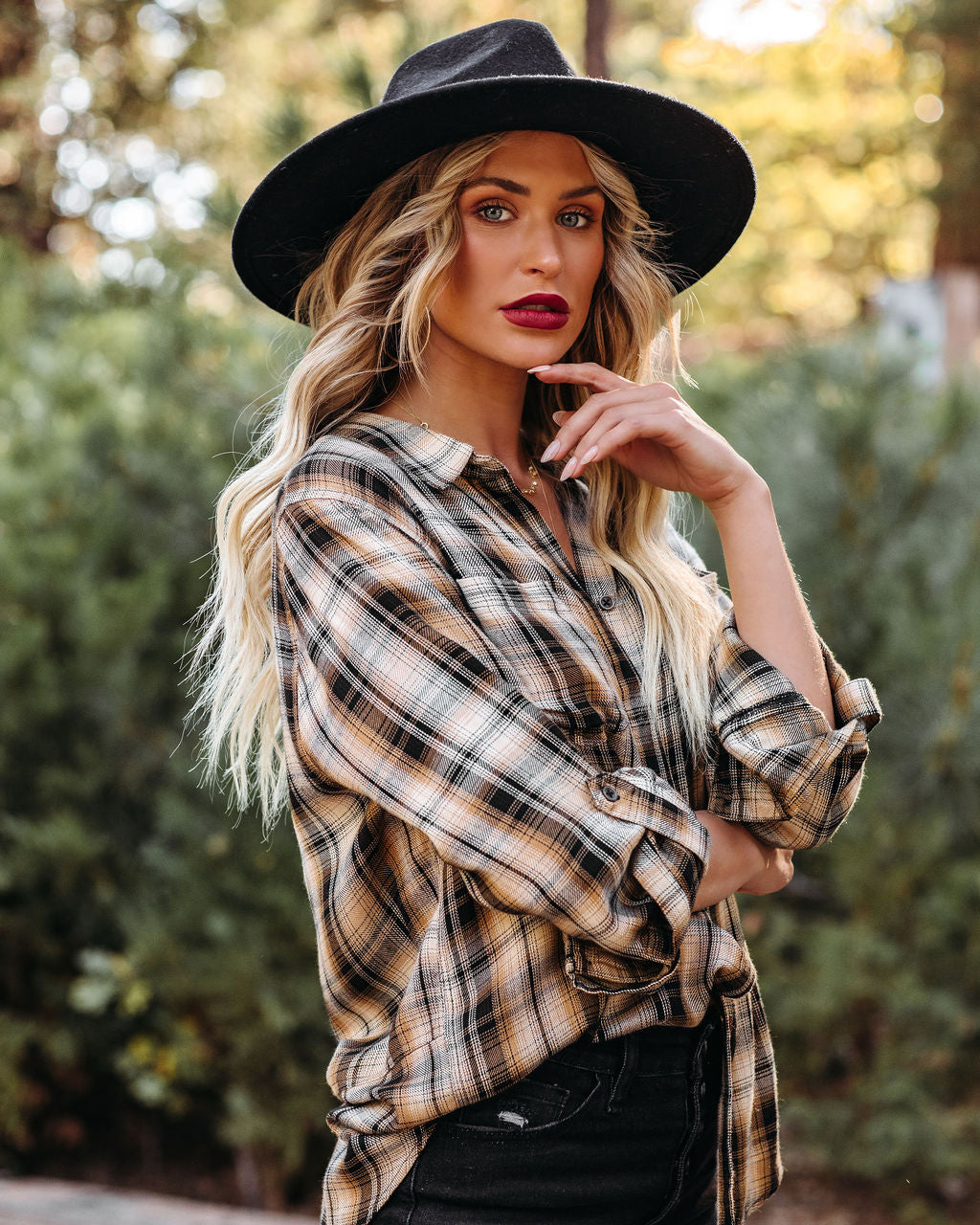 Hadid Plaid Button Down Top Ins Street