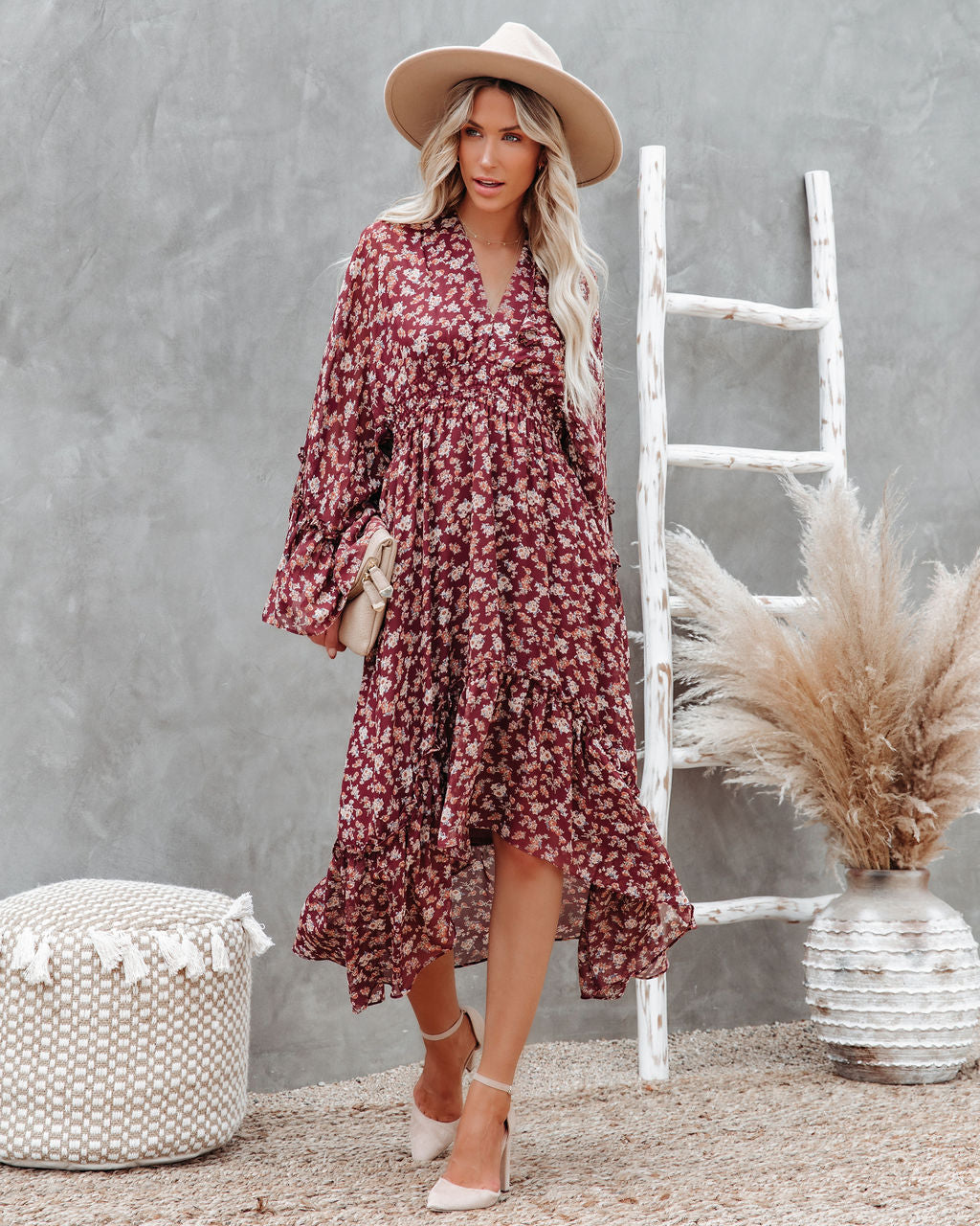 Hailey Floral High Low Midi Dress Ins Street