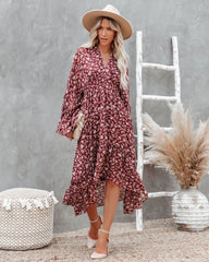 Hailey Floral High Low Midi Dress Ins Street