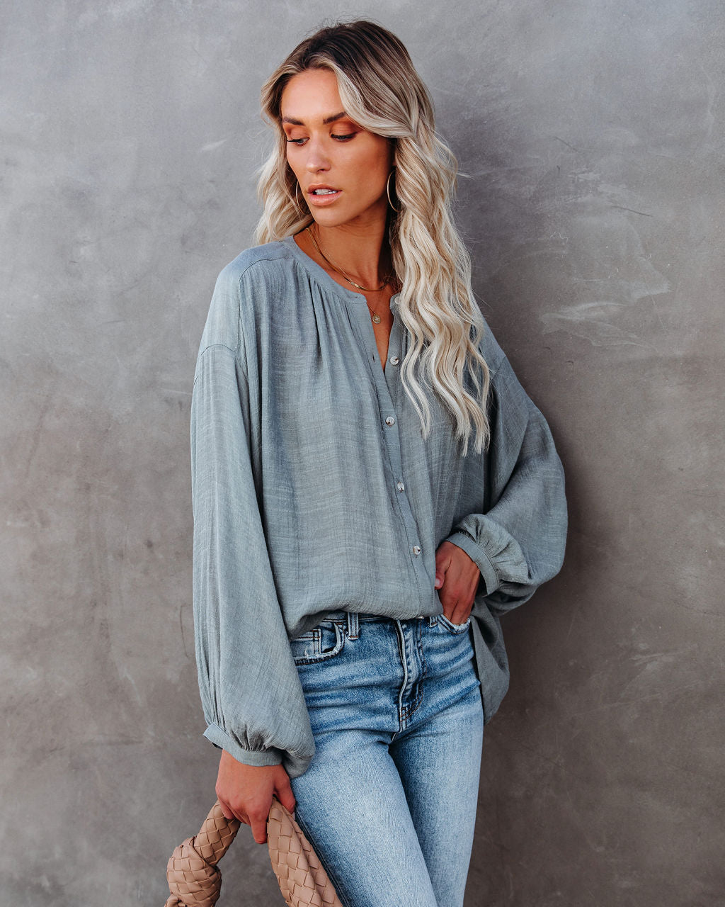 Hand In Hand Button Down Top - Sage Dust Ins Street