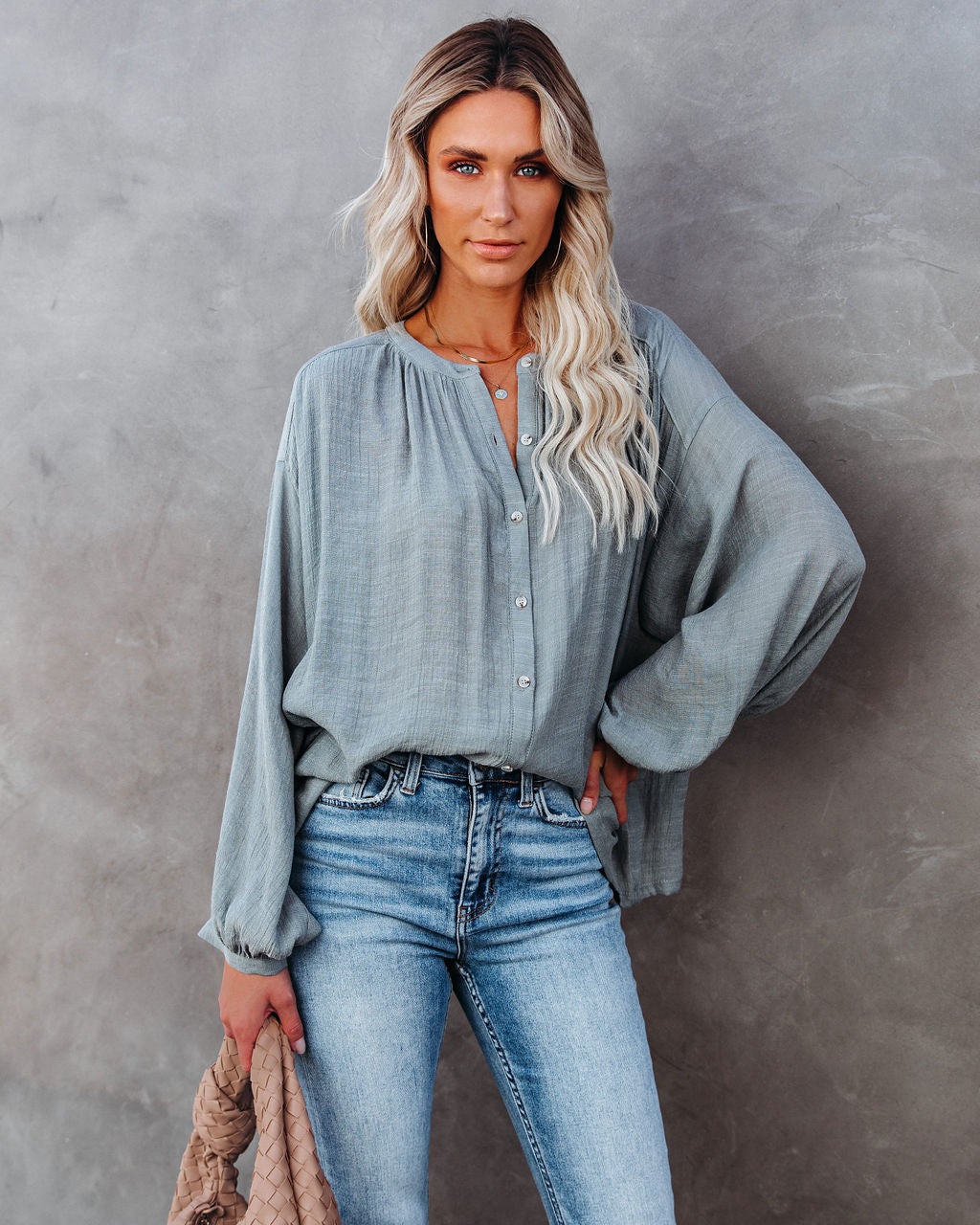 Hand In Hand Button Down Top - Sage Dust Ins Street