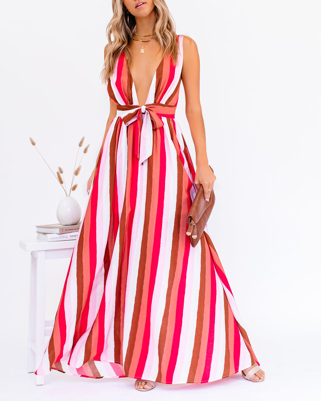 Happy Hues Striped Tie Front Maxi Dress – InsStreet