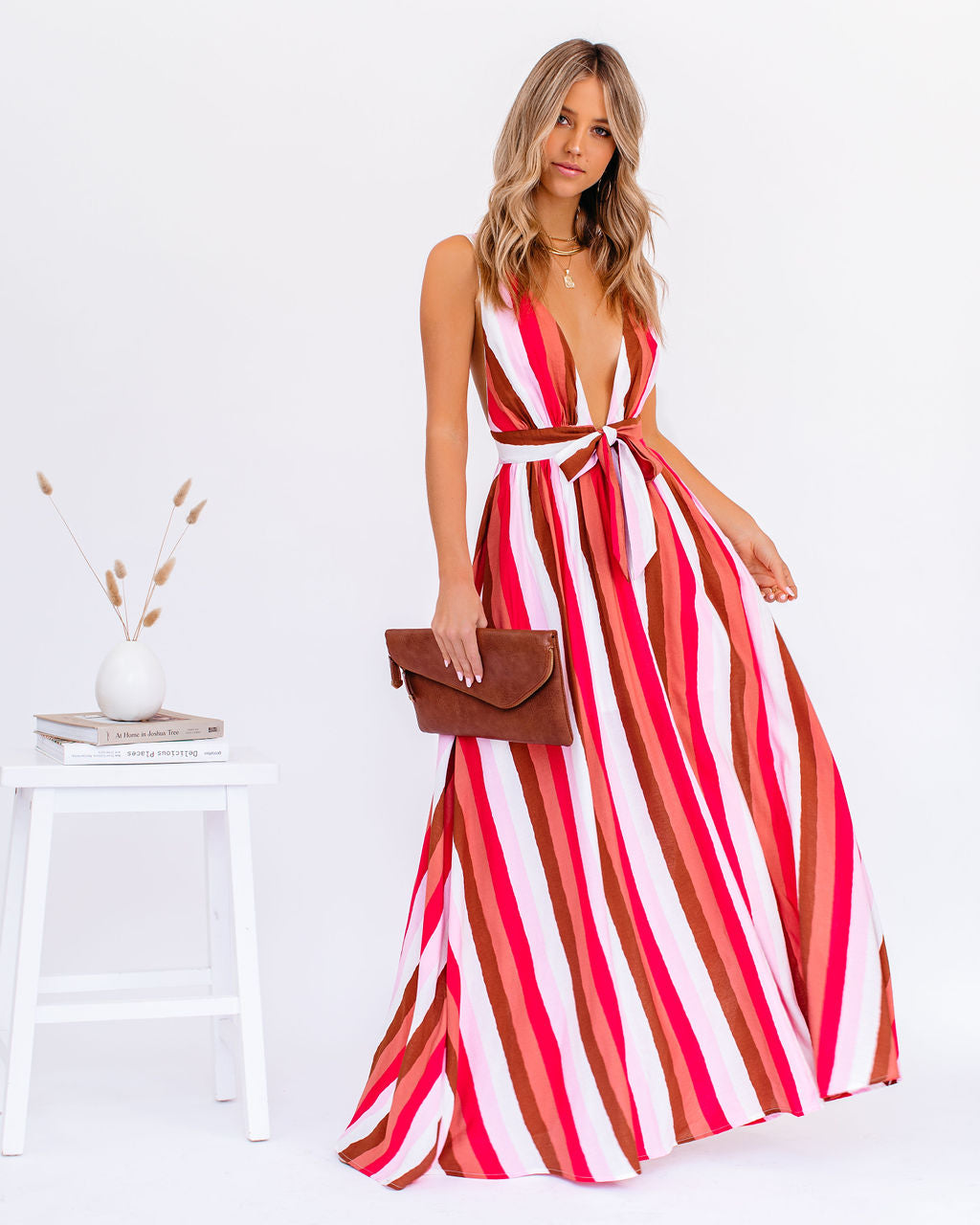 Happy Hues Striped Tie Front Maxi Dress Ins Street