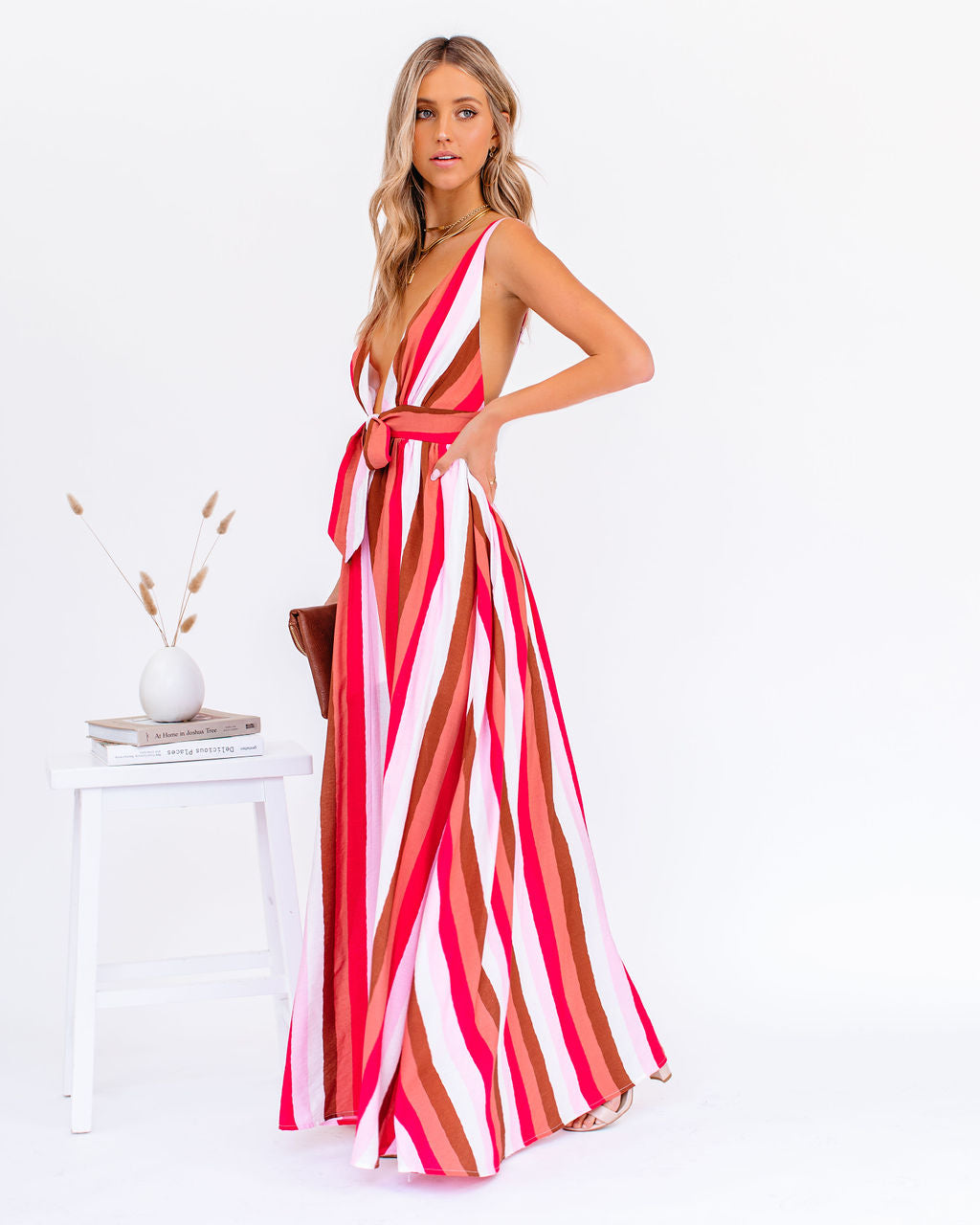 Happy Hues Striped Tie Front Maxi Dress Ins Street