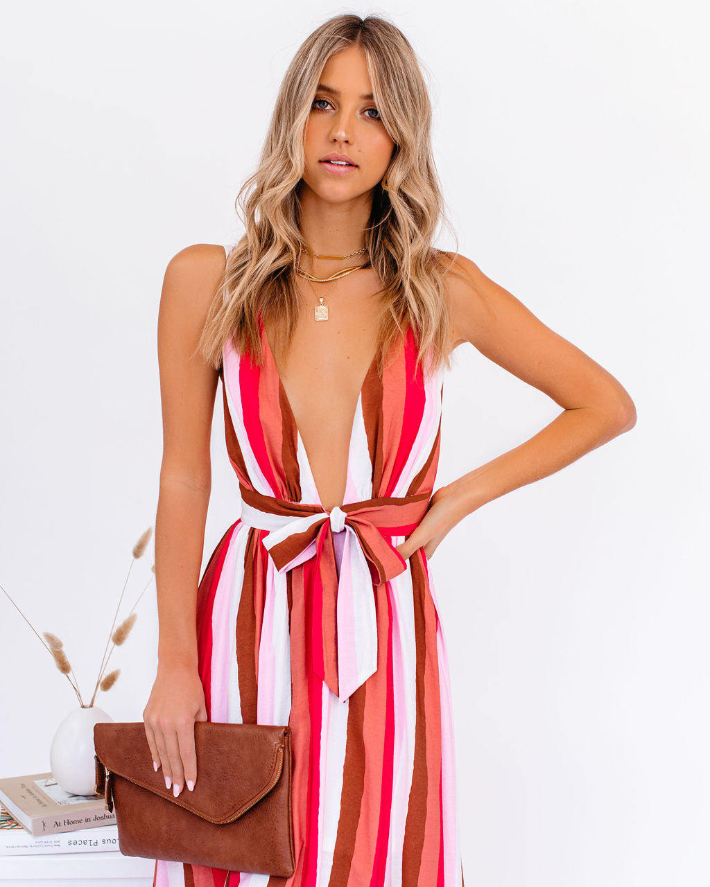 Happy Hues Striped Tie Front Maxi Dress Ins Street