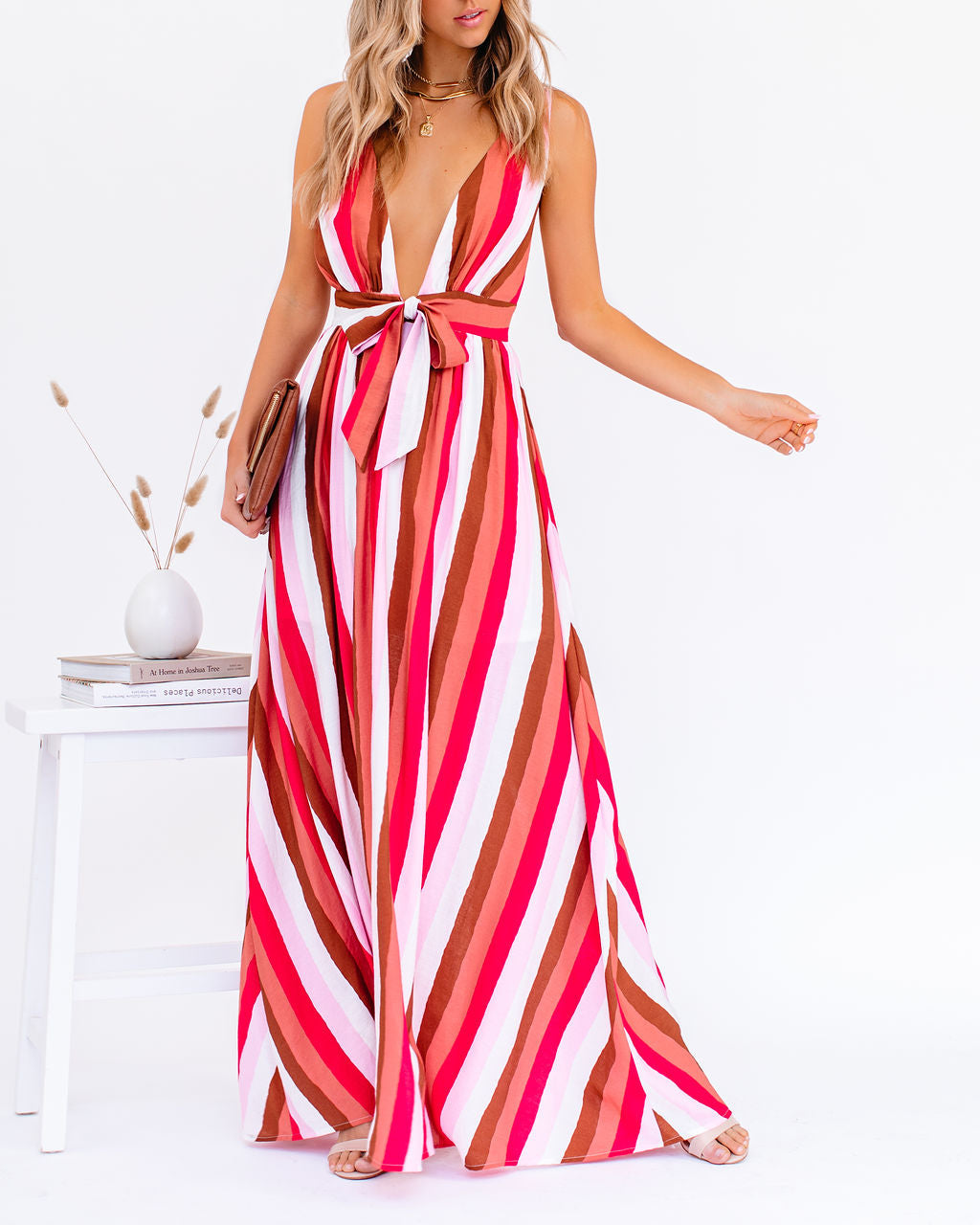 Happy Hues Striped Tie Front Maxi Dress Ins Street