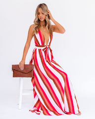 Happy Hues Striped Tie Front Maxi Dress Ins Street