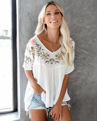 Harper Embroidered Babydoll Top - White Ins Street