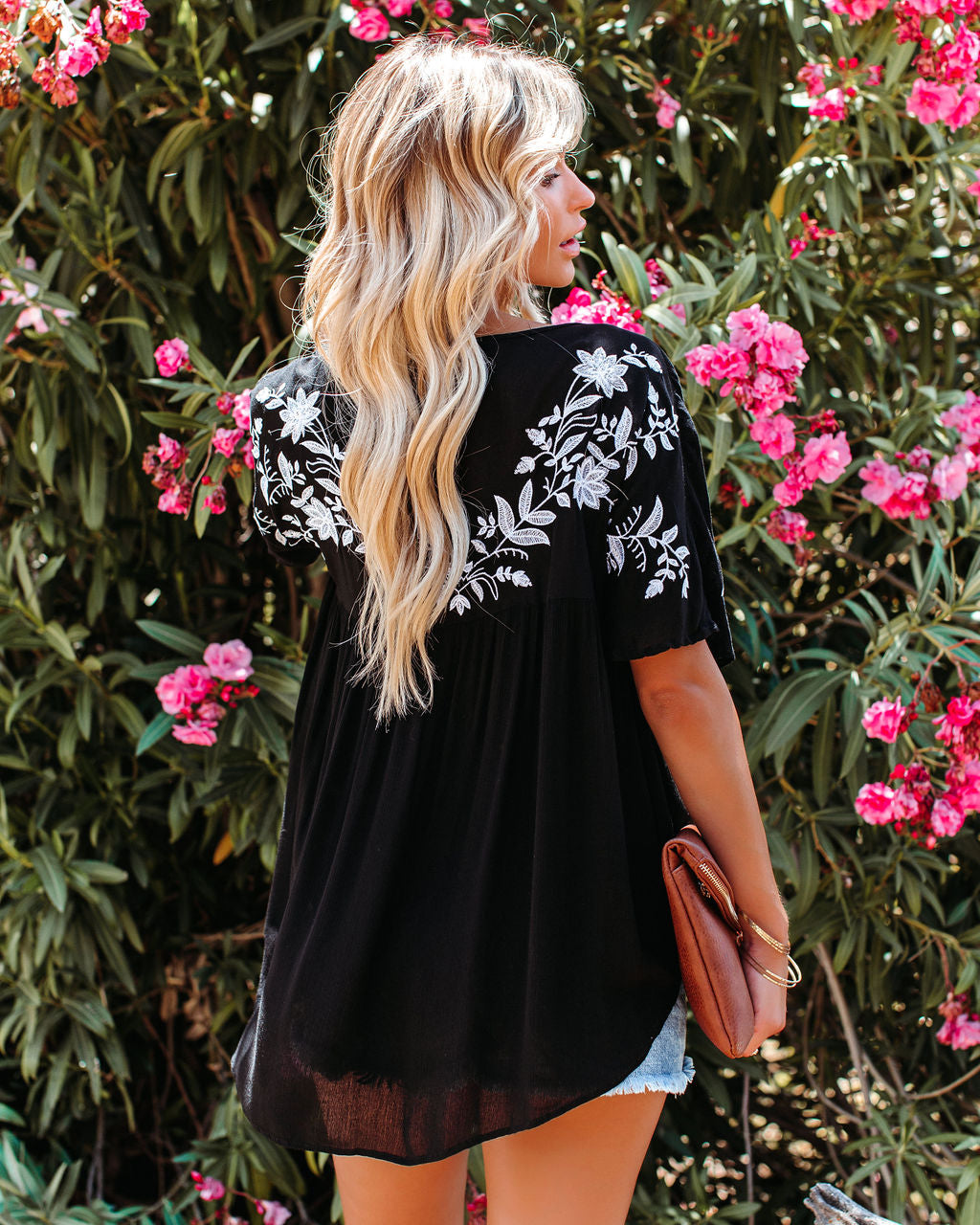 Harper Embroidered Babydoll Top - Black Ins Street