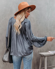 Harrow Satin Split Neck Blouse - Slate Ins Street