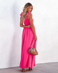 Hazelle Smocked Swiss Dot Maxi Dress - Fuchsia Ins Street