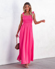 Hazelle Smocked Swiss Dot Maxi Dress - Fuchsia Ins Street