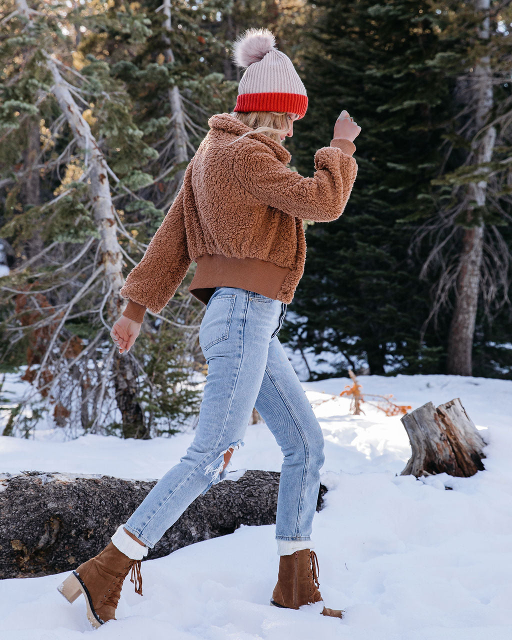 Hazley Cropped Button Down Sherpa Jacket - Camel - FINAL SALE Ins Street