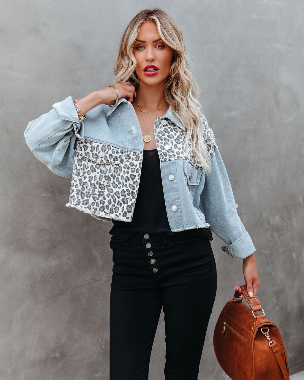 Hazy Leopard Cropped Denim Jacket - FINAL SALE Ins Street