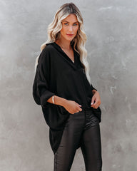 Headquarters Cotton Blend High Low Blouse - Black Ins Street