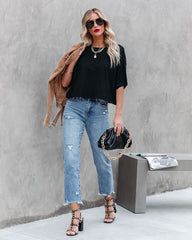 Her Cotton Cropped Tee - Black Ins Street