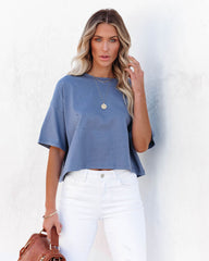 Her Cotton Cropped Tee - Denim Blue Ins Street