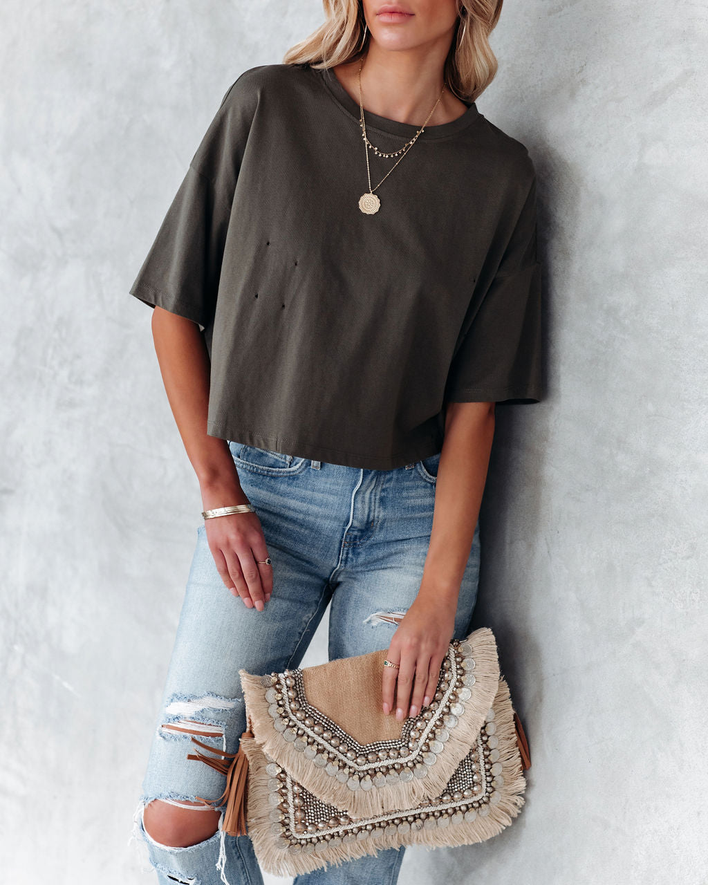 Her Cotton Cropped Tee - Olive Ins Street