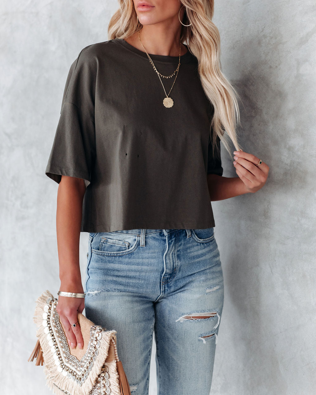 Her Cotton Cropped Tee - Olive Ins Street