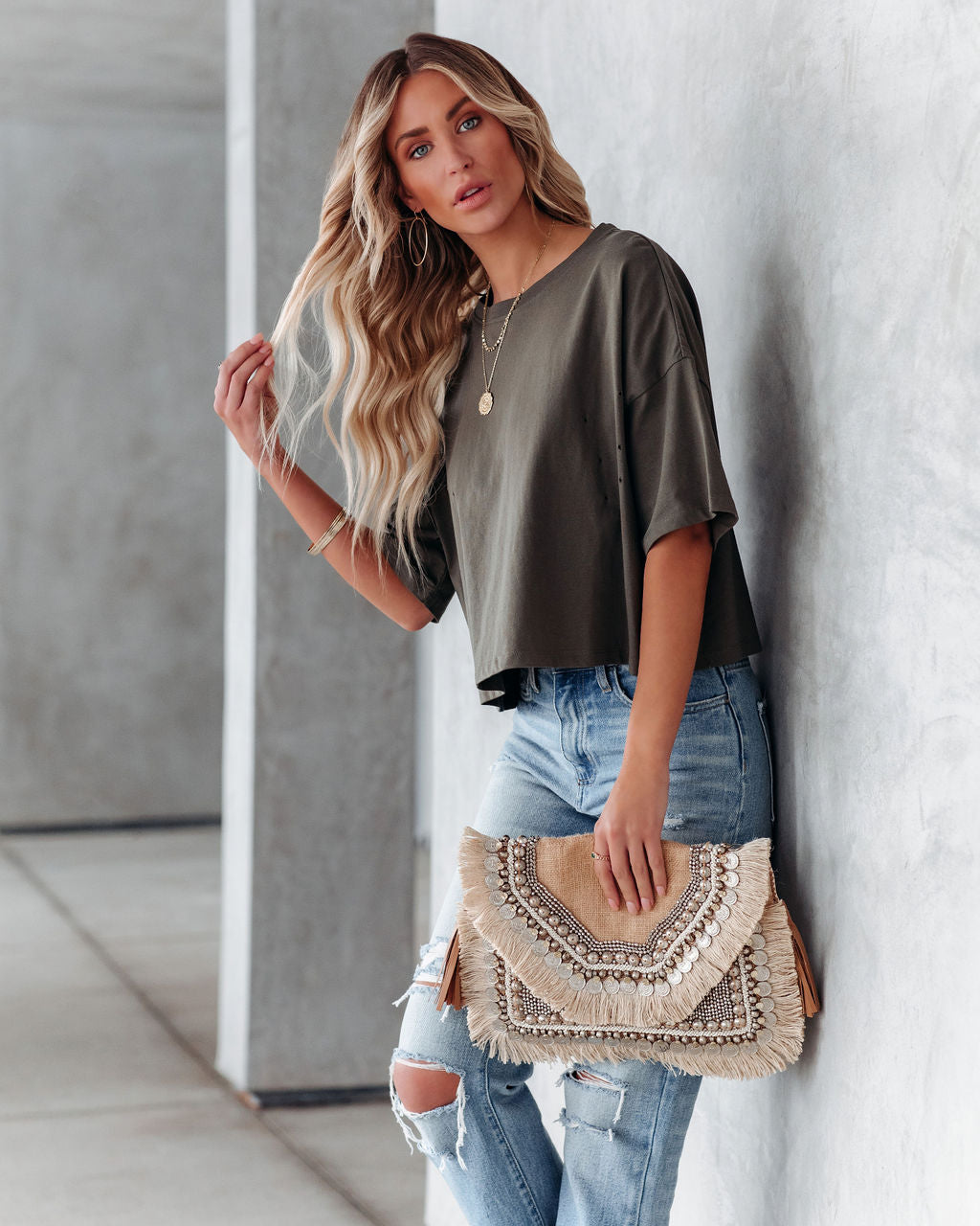 Her Cotton Cropped Tee - Olive Ins Street