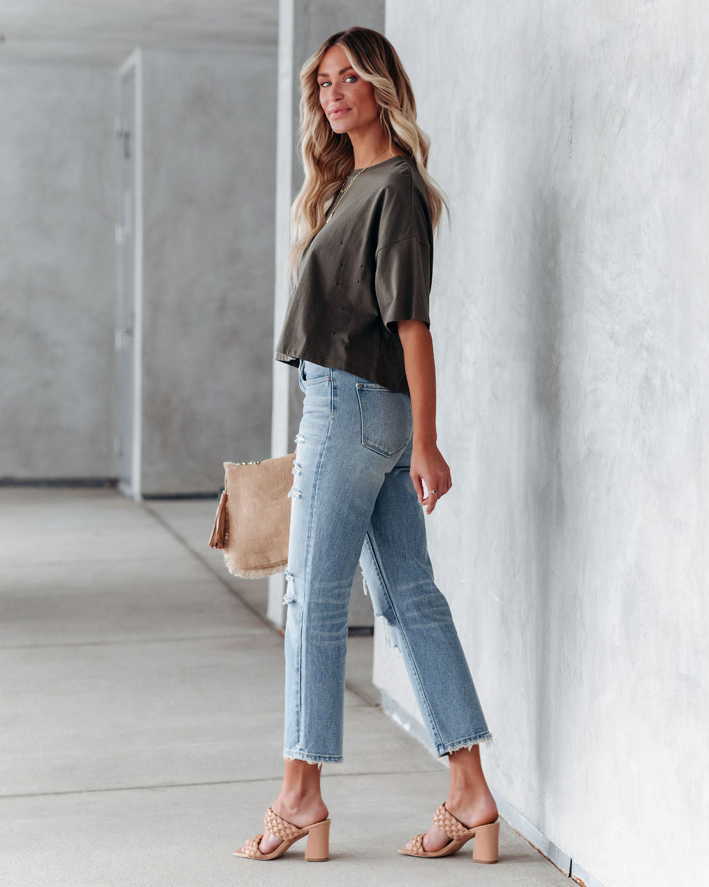 Her Cotton Cropped Tee - Olive Ins Street