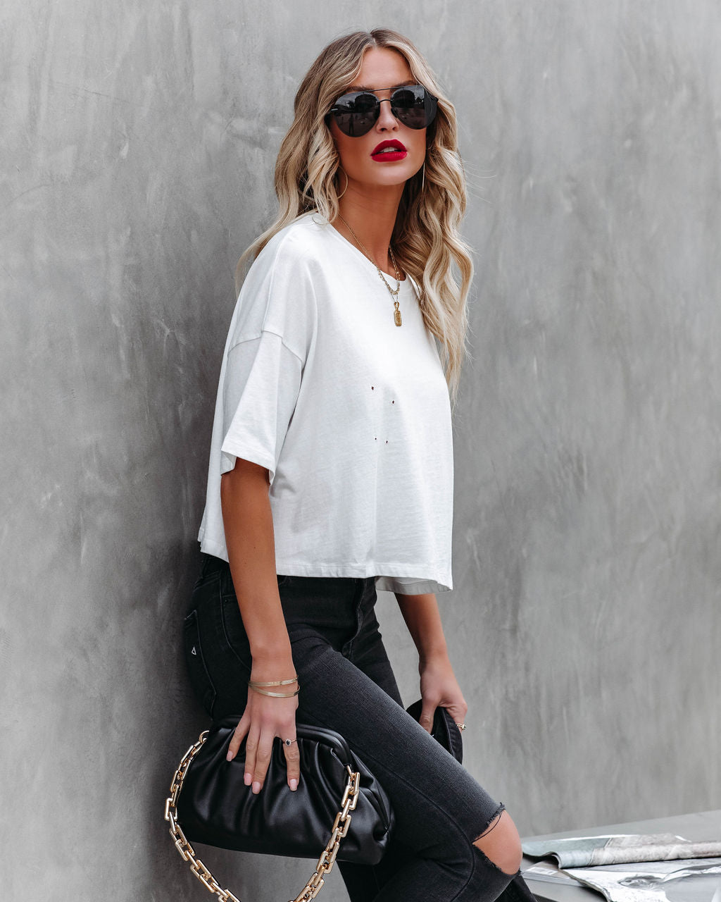 Her Cotton Cropped Tee - White Ins Street