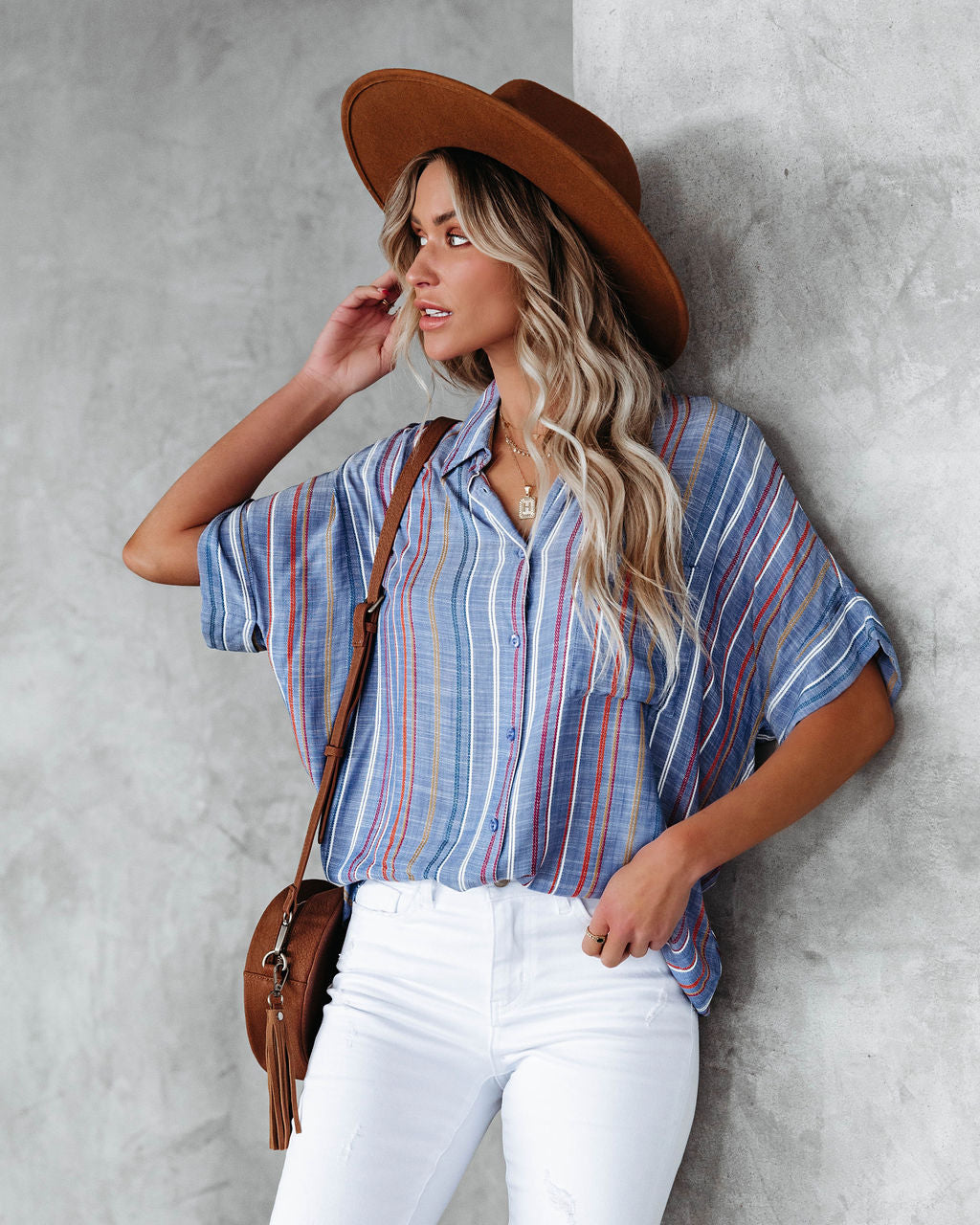 Here We Go Striped Button Down Top Ins Street