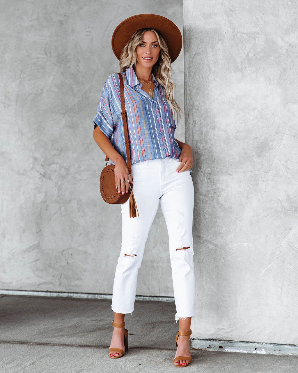 Here We Go Striped Button Down Top Ins Street