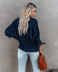 Hint Satin Leopard Embossed Dolman Blouse - Navy - FINAL SALE Ins Street