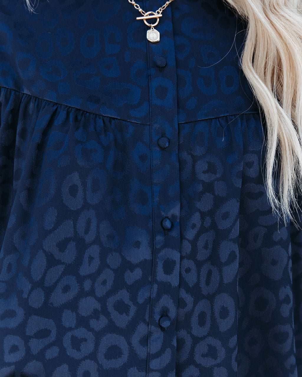 Hint Satin Leopard Embossed Dolman Blouse - Navy - FINAL SALE Ins Street