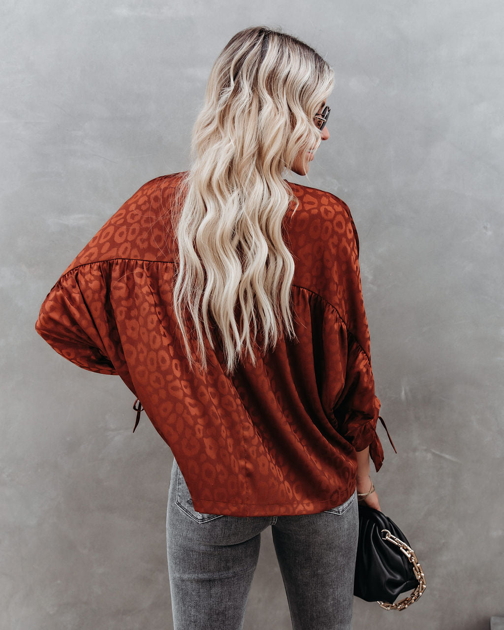 Hint Satin Leopard Embossed Dolman Blouse - Rust - FINAL SALE Ins Street