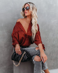 Hint Satin Leopard Embossed Dolman Blouse - Rust - FINAL SALE Ins Street