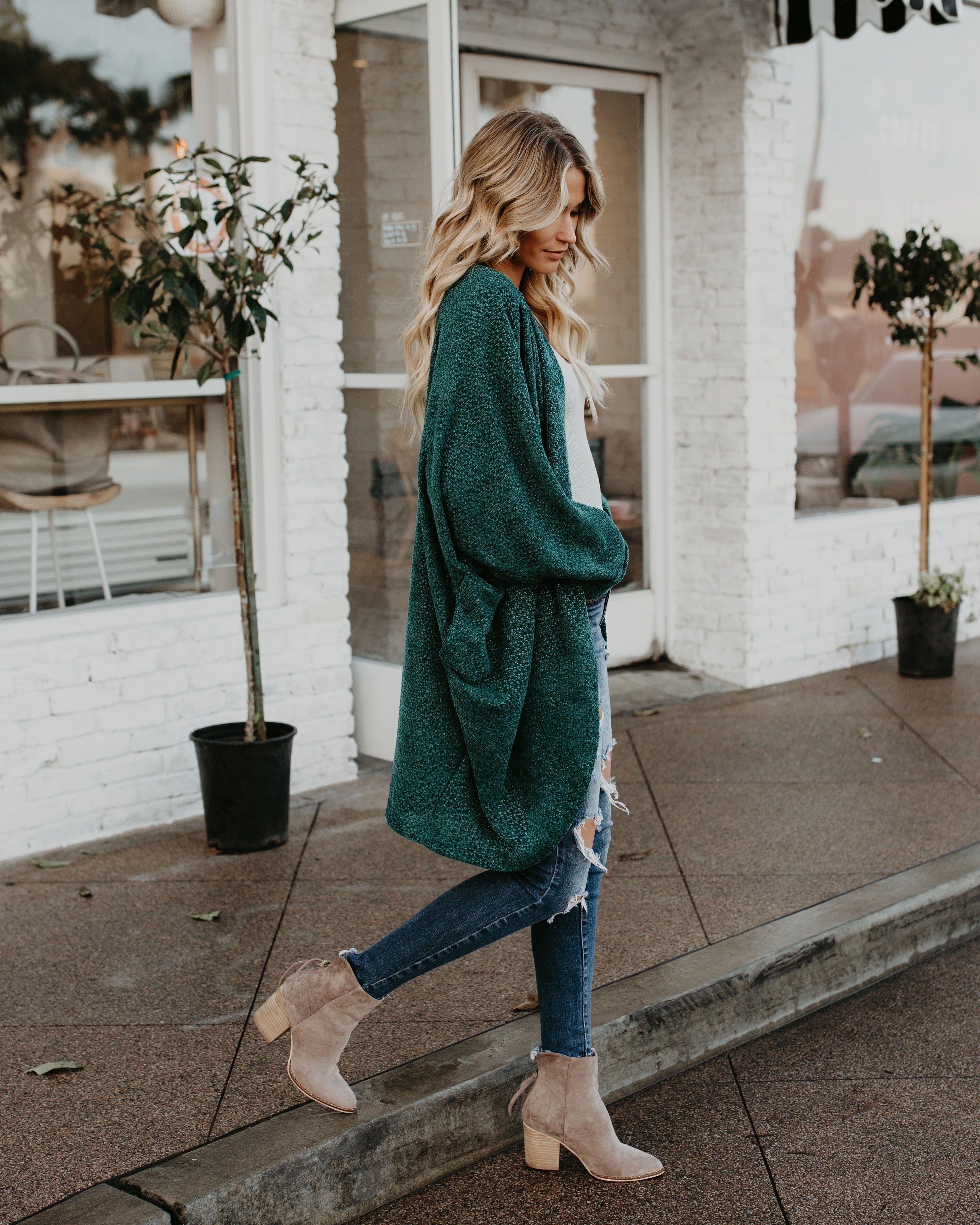 Holiday Spirit Chenille Pocketed Dolman Cardigan - Pine Tree Ins Street