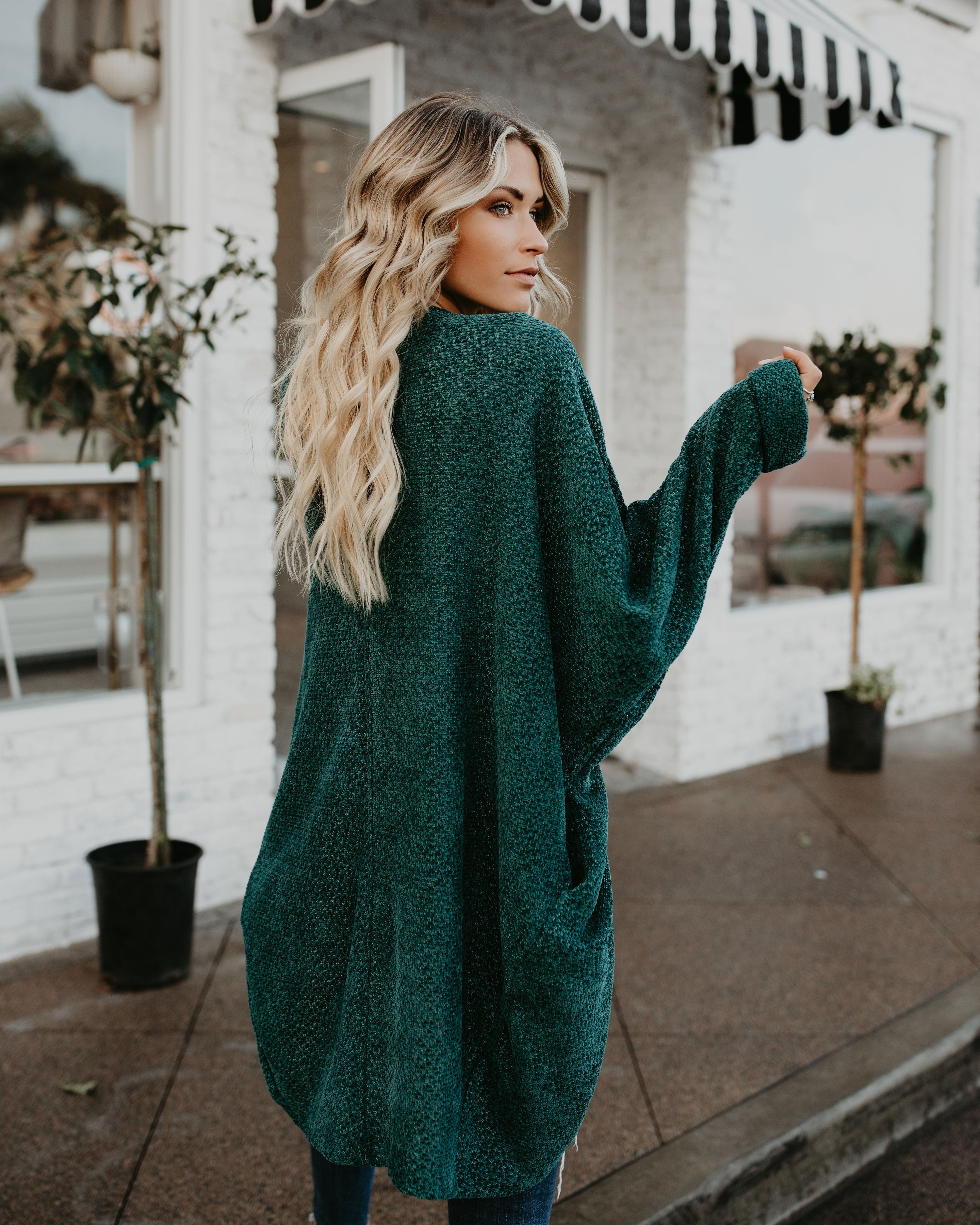 Holiday Spirit Chenille Pocketed Dolman Cardigan - Pine Tree Ins Street