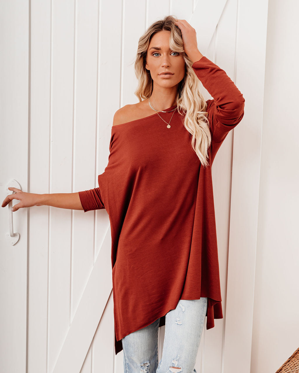 Holiday Weekend Cotton Long Sleeve Tunic - Brick - FINAL SALE Ins Street