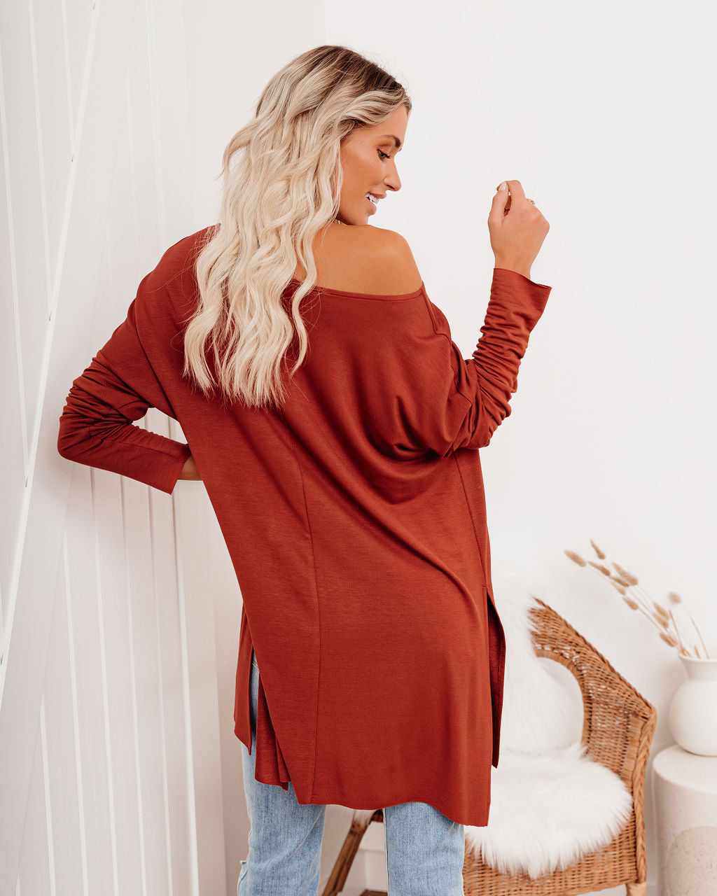 Holiday Weekend Cotton Long Sleeve Tunic - Brick - FINAL SALE Ins Street