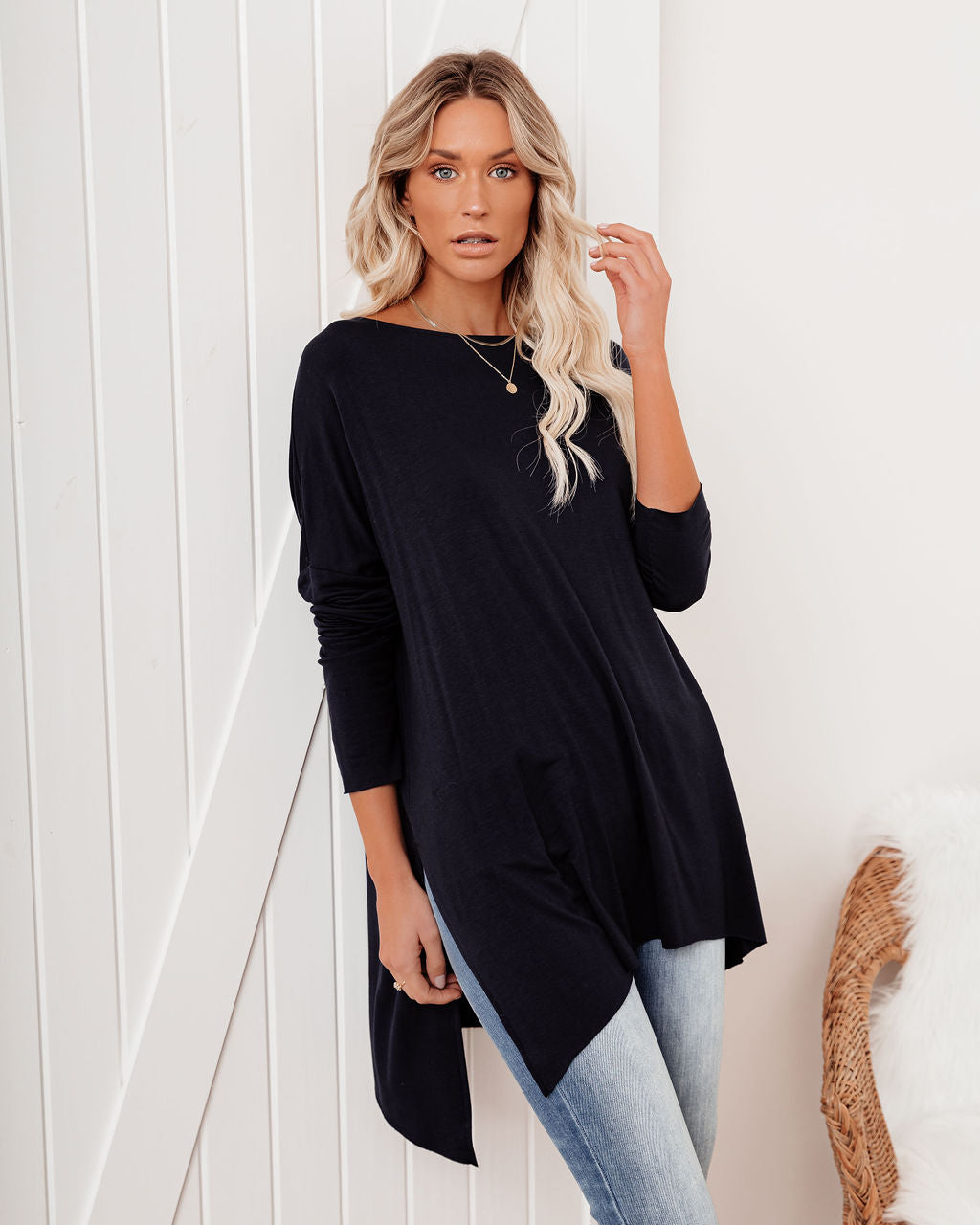 Holiday Weekend Cotton Long Sleeve Tunic - Navy - FINAL SALE Ins Street